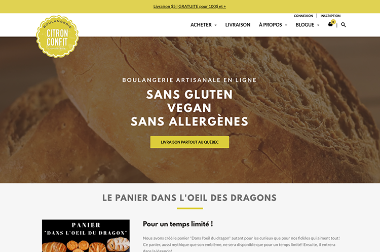 Conception de la Boutique en ligne - Boulangerie Citron Confit